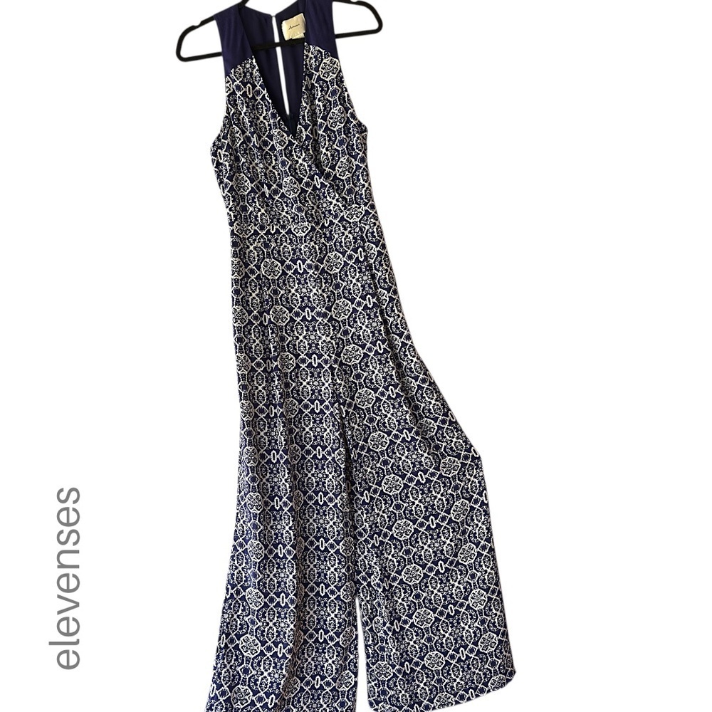ELEVENSES/ANTHROPOLOGIE NWOT AUDRA WIDE LEG JUMPSUIT NAVY BLUE | SIZE 6
